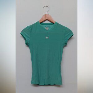 Under Armour V-Neck Short Sleeve Fitted Sport Shirt Sea Green Turquoise S